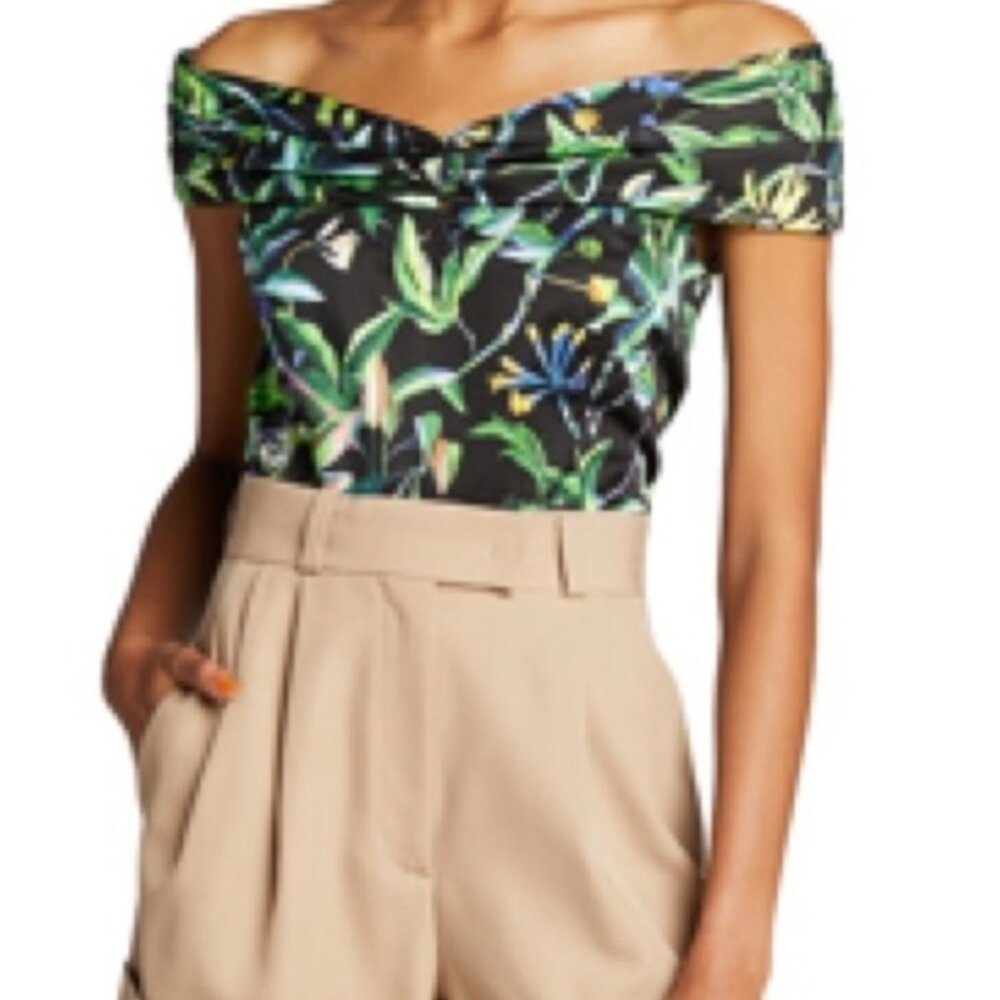Jason Wu Collection Black Multicolor 100% Cotton Off The Shoulder Top